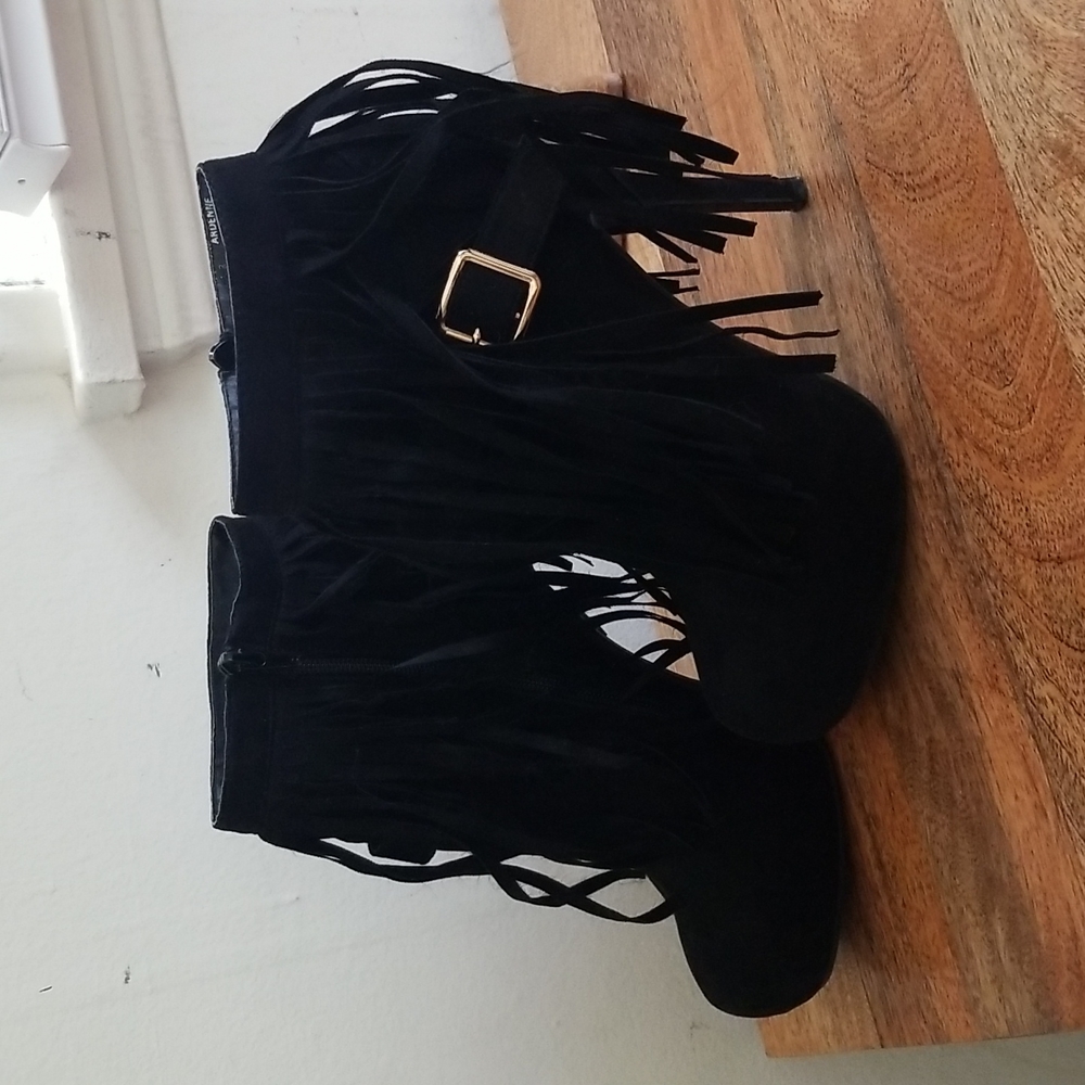 Black tassel high heeled booties